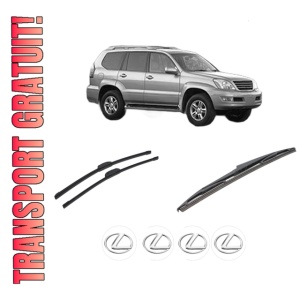 Set 3 stergatoare LEXUS GX (_J12_) din 2001-2009, pentru parbriz si luneta fata si spate auto, Bosch Twin-Aerotwin Retrofit, din cauciuc siliconat rezistent, 4 Stickere Auto LEXUS