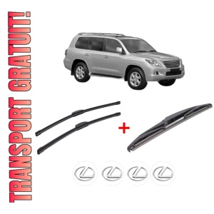 Set 3 stergatoare LEXUS LX (_J2_) din 2007, pentru parbriz si luneta fata si spate auto, Bosch Twin, din cauciuc siliconat rezistent, 4 Stickere Auto LEXUS