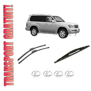 Set 3 stergatoare LEXUS LX (UZJ100) din 1998-2008, pentru parbriz si luneta fata si spate auto, Bosch Twin-Aerotwin Retrofit, din cauciuc siliconat rezistent, 4 Stickere Auto LEXUS