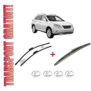Set 3 stergatoare LEXUS RX (_L1_) din 2008 - 2015, pentru parbriz si luneta fata si spate auto, Bosch Twin, din cauciuc siliconat rezistent, 4 Stickere Auto LEXUS