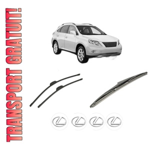 Set 3 stergatoare LEXUS RX (_L1_) din 2008-2015, pentru parbriz si luneta fata si spate auto, Bosch Twin-Aerotwin Retrofit, din cauciuc siliconat rezistent, 4 Stickere Auto LEXUS
