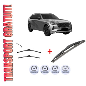 Set 3 stergatoare MAZDA CX-80 (KL_) din 2024, pentru parbriz si luneta fata si spate auto, Valeo Silencio, din cauciuc siliconat rezistent, 4 Stickere Auto MAZDA