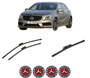 Set 3 stergatoare MERCEDES-BENZ A-CLASS (W176) din 2012-2018, pentru parbriz si luneta fata si spate auto, Bosch Aerotwin-Aerotwin Multi, din cauciuc siliconat rezistent, 4 Stickere Auto MERCEDES-BENZ - Img 2