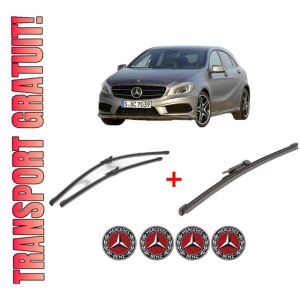 Set 3 stergatoare MERCEDES-BENZ A-CLASS (W176) din 2012 - 2018, pentru parbriz si luneta fata si spate auto, Valeo Silencio Xtrm, din cauciuc siliconat rezistent, 4 Stickere Auto MERCEDES-BENZ