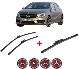 Set 3 stergatoare MERCEDES-BENZ A-CLASS (W176) din 2012 - 2018, pentru parbriz si luneta fata si spate auto, Bosch Aerotwin, din cauciuc siliconat rezistent, 4 Stickere Auto MERCEDES-BENZ v3755