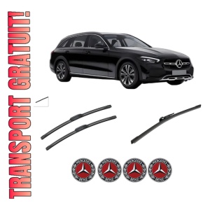 Set 3 stergatoare MERCEDES-BENZ C-CLASS All-Terrain (S206) din 2021-2023, pentru parbriz si luneta fata si spate auto, Bosch Aerotwin-Aerotwin, din cauciuc siliconat rezistent, 4 Stickere Auto MERCEDES-BENZ