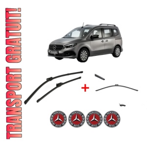 Set 3 stergatoare MERCEDES-BENZ CITAN Box Body/MPV (W420) din 2021, pentru parbriz si luneta fata si spate auto, Valeo Silencio, din cauciuc siliconat rezistent, 4 Stickere Auto MERCEDES-BENZ