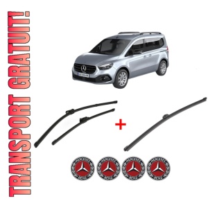 Set 3 stergatoare MERCEDES-BENZ CITAN Tourer (W420) din 2021, pentru parbriz si luneta fata si spate auto, Valeo Silencio Xtrm, din cauciuc siliconat rezistent, 4 Stickere Auto MERCEDES-BENZ
