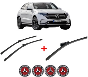 Set 3 stergatoare MERCEDES-BENZ EQC (N293) din 2019 - 2023, pentru parbriz si luneta fata si spate auto, Bosch Aerotwin, din cauciuc siliconat rezistent, 4 Stickere Auto MERCEDES-BENZ v6155