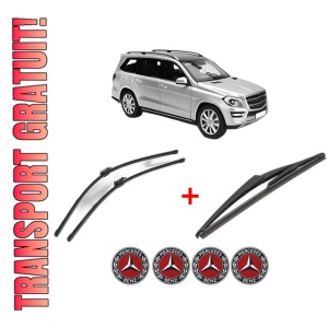 Set 3 stergatoare MERCEDES-BENZ GL-CLASS (X166) din 2012 - 2015, pentru parbriz si luneta fata si spate auto, Valeo Silencio, din cauciuc siliconat rezistent, 4 Stickere Auto MERCEDES-BENZ