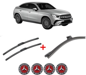 Set 3 stergatoare MERCEDES-BENZ GLC Coupe (C254) din 2023, pentru parbriz si luneta fata si spate auto, Bosch Aerotwin, din cauciuc siliconat rezistent, 4 Stickere Auto MERCEDES-BENZ v5435