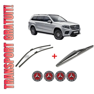 Set 3 stergatoare MERCEDES-BENZ GLS (X166) din 2015 - 2019, pentru parbriz si luneta fata si spate auto, Bosch Twin, din cauciuc siliconat rezistent, 4 Stickere Auto MERCEDES-BENZ