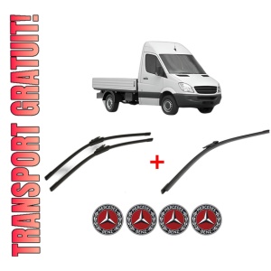 Set 3 stergatoare MERCEDES-BENZ SPRINTER 3,5-t Platform/Chassis (B906) din 2006 - 2018, pentru parbriz si luneta fata si spate auto, Bosch Aerotwin, din cauciuc siliconat rezistent, 4 Stickere Auto MERCEDES-BENZ