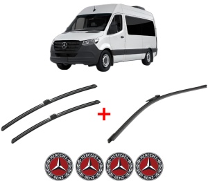 Set 3 stergatoare MERCEDES-BENZ SPRINTER 3,5-t Tourer Bus (B907) din 2018 - 2021, pentru parbriz si luneta fata si spate auto, Bosch Aerotwin, din cauciuc siliconat rezistent, 4 Stickere Auto MERCEDES-BENZ v7115