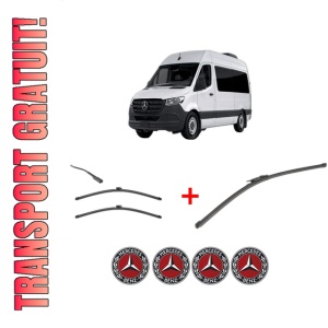 Set 3 stergatoare MERCEDES-BENZ SPRINTER 3-t Tourer Bus (B907) din 2018 - 2021, pentru parbriz si luneta fata si spate auto, Valeo Silencio Xtrm, din cauciuc siliconat rezistent, 4 Stickere Auto MERCEDES-BENZ