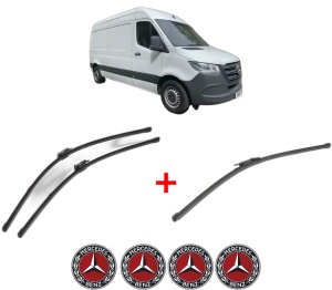 Set 3 stergatoare MERCEDES-BENZ SPRINTER 3-t Van (B910) din 2018 - 2025, pentru parbriz si luneta fata si spate auto, Valeo Silencio Xtrm, din cauciuc siliconat rezistent, 4 Stickere Auto MERCEDES-BENZ v14254