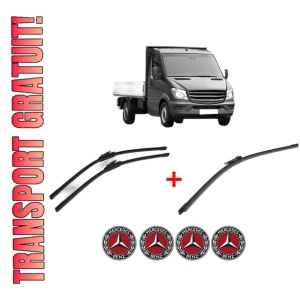 Set 3 stergatoare MERCEDES-BENZ SPRINTER 4,6-t Platform/Chassis (B906) din 2006 - 2018, pentru parbriz si luneta fata si spate auto, Bosch Aerotwin, din cauciuc siliconat rezistent, 4 Stickere Auto MERCEDES-BENZ