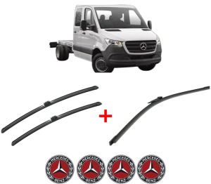 Set 3 stergatoare MERCEDES-BENZ SPRINTER 4-t Platform/Chassis (B907, B910) din 2018 - 2021, pentru parbriz si luneta fata si spate auto, Bosch Aerotwin, din cauciuc siliconat rezistent, 4 Stickere Auto MERCEDES-BENZ v7055