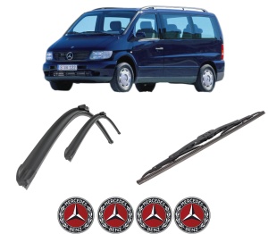 Set 3 stergatoare MERCEDES-BENZ V-CLASS Van (638/2) din 1996-2003, pentru parbriz si luneta fata si spate auto, Bosch Twin-Aerotwin Retro Truck, din cauciuc siliconat rezistent, 4 Stickere Auto MERCEDES-BENZ - Img 2