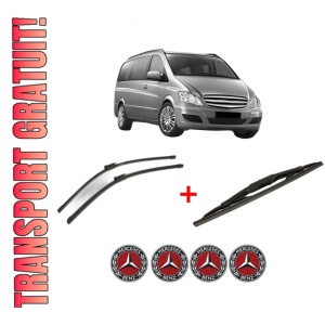 Set 3 stergatoare MERCEDES-BENZ VIANO (W639) din 2003 - 2007, pentru parbriz si luneta fata si spate auto, Bosch Twin, din cauciuc siliconat rezistent, 4 Stickere Auto MERCEDES-BENZ