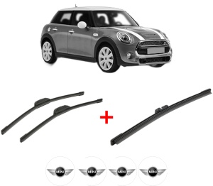 Set 3 stergatoare MINI MINI (F55) din 2013 - 2017, pentru parbriz si luneta fata si spate auto, Bosch Aerotwin, din cauciuc siliconat rezistent, 4 Stickere Auto MINI v6935