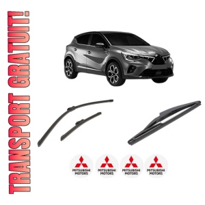 Set 3 stergatoare MITSUBISHI ASX (VSX_, VSE_) din 2023-2024, pentru parbriz si luneta fata si spate auto, Bosch Twin-Aerotwin, din cauciuc siliconat rezistent, 4 Stickere Auto MITSUBISHI