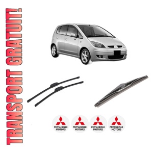 Set 3 stergatoare MITSUBISHI COLT VI (Z3_A, Z2_A) din 2004-2012, pentru parbriz si luneta fata si spate auto, Bosch Twin-Aerotwin Retrofit, din cauciuc siliconat rezistent, 4 Stickere Auto MITSUBISHI