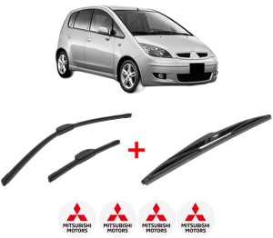 Set 3 stergatoare MITSUBISHI COLT VI (Z3_A, Z2_A) din 2004 - 2012, pentru parbriz si luneta fata si spate auto, Bosch Twin, din cauciuc siliconat rezistent, 4 Stickere Auto MITSUBISHI v8435