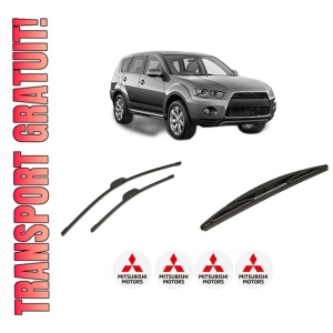 Set 3 stergatoare MITSUBISHI OUTLANDER III (GG_W, GF_W, ZJ, ZL, ZK) din 2012-2022, pentru parbriz si luneta fata si spate auto, Bosch Twin-Aerotwin Retrofit, din cauciuc siliconat rezistent, 4 Stickere Auto MITSUBISHI