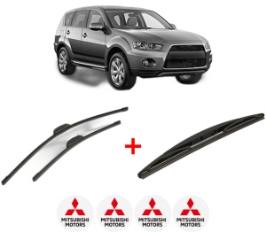 Set 3 stergatoare MITSUBISHI OUTLANDER III (GG_W, GF_W, ZJ, ZL, ZK) din 2012 - 2022, pentru parbriz si luneta fata si spate auto, Bosch Twin, din cauciuc siliconat rezistent, 4 Stickere Auto MITSUBISHI v5735