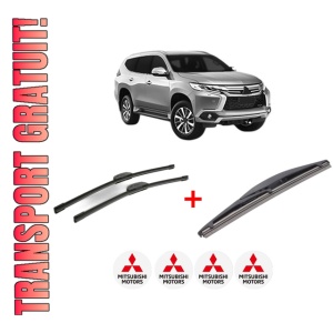 Set 3 stergatoare MITSUBISHI PAJERO SPORT III (KS_) din 2015, pentru parbriz si luneta fata si spate auto, Bosch Twin, din cauciuc siliconat rezistent, 4 Stickere Auto MITSUBISHI