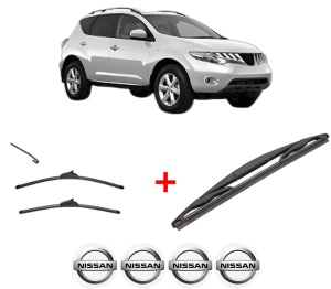 Set 3 stergatoare NISSAN MURANO II (Z51) din 2008 - 2014, pentru parbriz si luneta fata si spate auto, Valeo Silencio, din cauciuc siliconat rezistent, 4 Stickere Auto NISSAN v13954