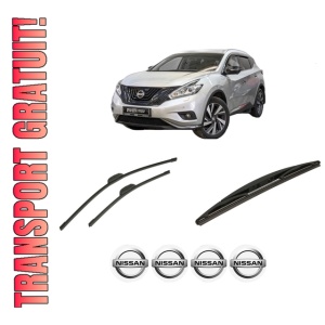 Set 3 stergatoare NISSAN MURANO III (Z52_) din 2016, pentru parbriz si luneta fata si spate auto, Bosch Twin-Aerotwin Retrofit, din cauciuc siliconat rezistent, 4 Stickere Auto NISSAN