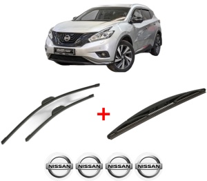 Set 3 stergatoare NISSAN MURANO III (Z52_) din 2016, pentru parbriz si luneta fata si spate auto, Bosch Twin, din cauciuc siliconat rezistent, 4 Stickere Auto NISSAN v5675