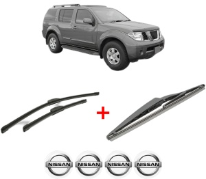Set 3 stergatoare NISSAN PATHFINDER IV (R52) din 2013, pentru parbriz si luneta fata si spate auto, Bosch Twin, din cauciuc siliconat rezistent, 4 Stickere Auto NISSAN v8675