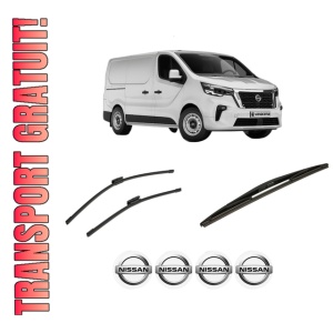 Set 3 stergatoare NISSAN PRIMASTAR Van (X82) din 2021, pentru parbriz si luneta fata si spate auto, Bosch Twin-Aerotwin Multi, din cauciuc siliconat rezistent, 4 Stickere Auto NISSAN