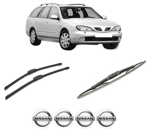 Set 3 stergatoare NISSAN PRIMERA Traveller (WP11) din 1996-2001, pentru parbriz si luneta fata si spate auto, Bosch Twin-Aerotwin Retrofit, din cauciuc siliconat rezistent, 4 Stickere Auto NISSAN - Img 2