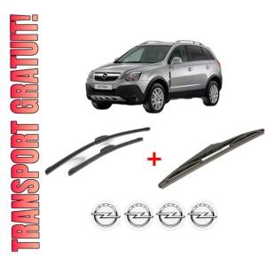 Set 3 stergatoare OPEL ANTARA A (L07) din 2006 - 2017, pentru parbriz si luneta fata si spate auto, Bosch Twin, din cauciuc siliconat rezistent, 4 Stickere Auto OPEL