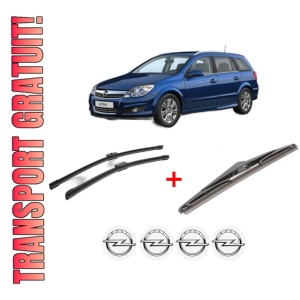 Set 3 stergatoare OPEL ASTRA H CLASSIC Estate (A04) din 2006 - 2014, pentru parbriz si luneta fata si spate auto, Bosch Twin, din cauciuc siliconat rezistent, 4 Stickere Auto OPEL