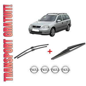 Set 3 stergatoare OPEL ASTRA H Estate Van (L70) din 2004 - 2014, pentru parbriz si luneta fata si spate auto, Valeo Silencio, din cauciuc siliconat rezistent, 4 Stickere Auto OPEL