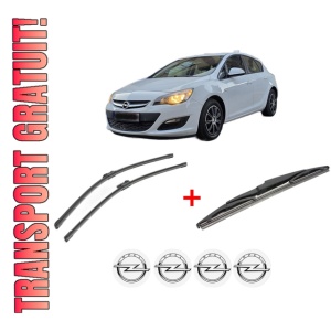 Set 3 stergatoare OPEL ASTRA J Hatchback Van (P10) din 2013 - 2015, pentru parbriz si luneta fata si spate auto, Bosch Twin, din cauciuc siliconat rezistent, 4 Stickere Auto OPEL