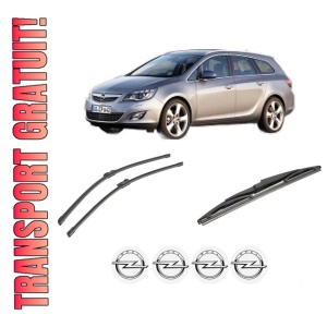 Set 3 stergatoare OPEL ASTRA J Sports Tourer (P10) din 2010-2015, pentru parbriz si luneta fata si spate auto, Bosch Twin-Aerotwin, din cauciuc siliconat rezistent, 4 Stickere Auto OPEL
