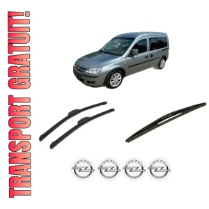 Set 3 stergatoare OPEL COMBO Tour din 2001-2011, pentru parbriz si luneta fata si spate auto, Bosch Twin-Aerotwin Retrofit, din cauciuc siliconat rezistent, 4 Stickere Auto OPEL