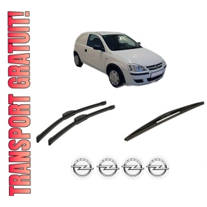 Set 3 stergatoare OPEL CORSA C Hatchback Van (X01) din 2000-2012, pentru parbriz si luneta fata si spate auto, Bosch Twin-Aerotwin Retrofit, din cauciuc siliconat rezistent, 4 Stickere Auto OPEL