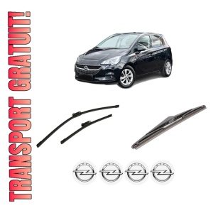 Set 3 stergatoare OPEL CORSA E Hatchback Van (X15) din 2014-2015, pentru parbriz si luneta fata si spate auto, Bosch Twin-Aerotwin Multi, din cauciuc siliconat rezistent, 4 Stickere Auto OPEL