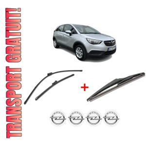 Set 3 stergatoare OPEL CROSSLAND X / CROSSLAND (P17, P2QO) din 2017 - 2019, pentru parbriz si luneta fata si spate auto, Valeo Silencio, din cauciuc siliconat rezistent, 4 Stickere Auto OPEL