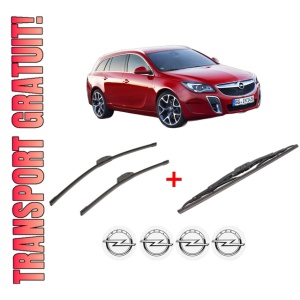 Set 3 stergatoare OPEL INSIGNIA A Country Tourer (G09) din 2008 - 2017, pentru parbriz si luneta fata si spate auto, Bosch Twin, din cauciuc siliconat rezistent, 4 Stickere Auto OPEL
