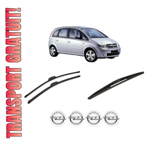 Set 3 stergatoare OPEL MERIVA A MPV (X03) din 2003-2010, pentru parbriz si luneta fata si spate auto, Bosch Twin-Aerotwin Retrofit, din cauciuc siliconat rezistent, 4 Stickere Auto OPEL