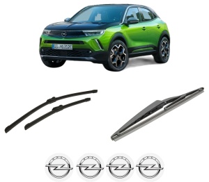 Set 3 stergatoare OPEL MOKKA din 2020-2022, pentru parbriz si luneta fata si spate auto, Bosch Twin-Aerotwin, din cauciuc siliconat rezistent, 4 Stickere Auto OPEL - Img 2