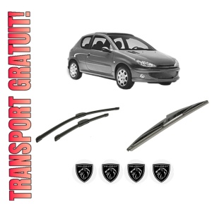 Set 3 stergatoare PEUGEOT 206 Hatchback (2A/C) din 1998-2012, pentru parbriz si luneta fata si spate auto, Bosch Twin-Aerotwin Retrofit, din cauciuc siliconat rezistent, 4 Stickere Auto PEUGEOT